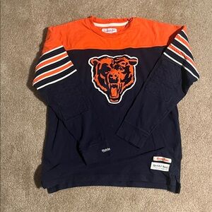 Mitchell & Ness Navy and Orange Bear Logo Long Sleeve Tee